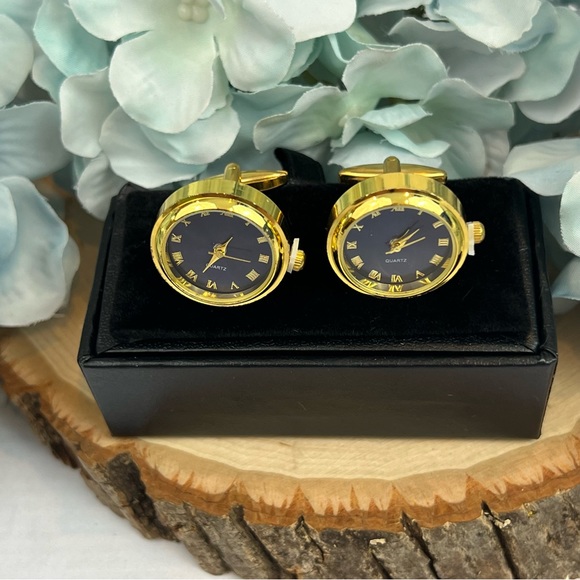 Elegant Ocean Blue and Gold Quartz Watch Cufflinks - Picture 14 of 16